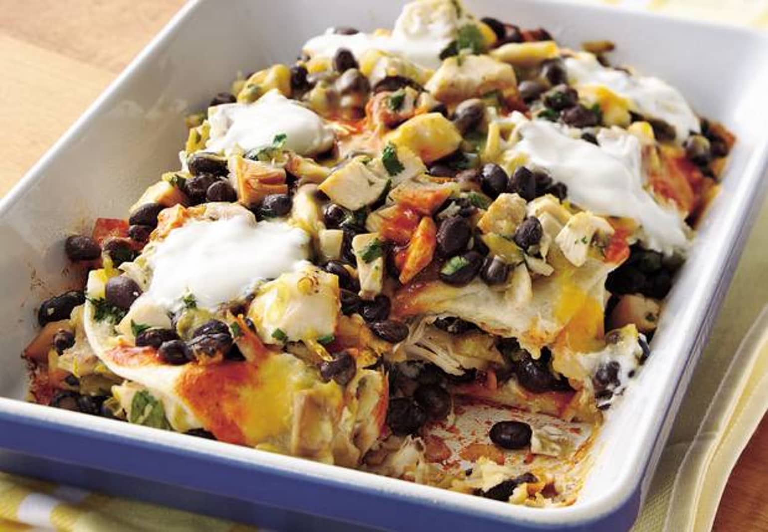 Layered Chicken Black Bean Enchiladas